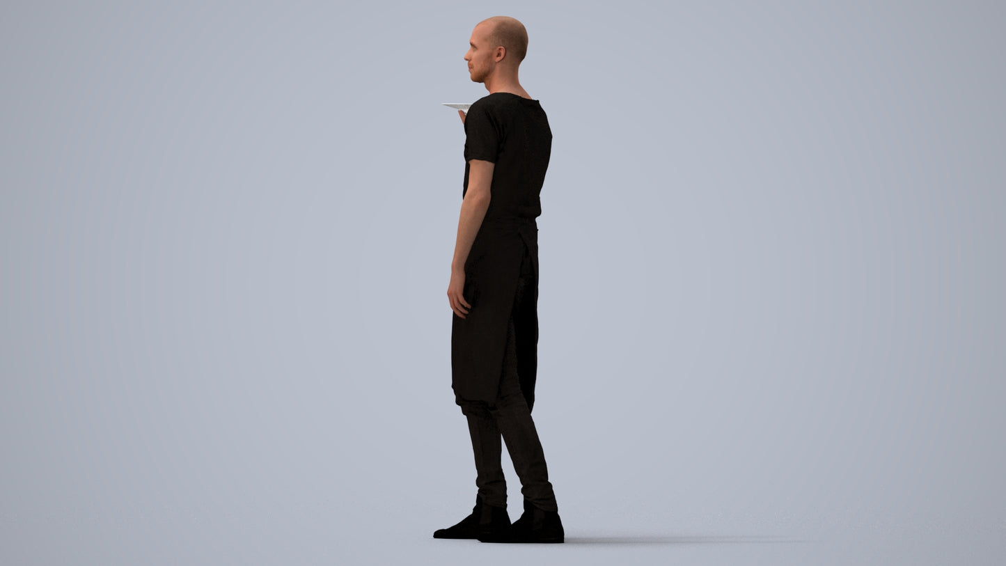 realistic 3D human man hospitality, archviz people FBX OBJ for Blender, three-quarter view render