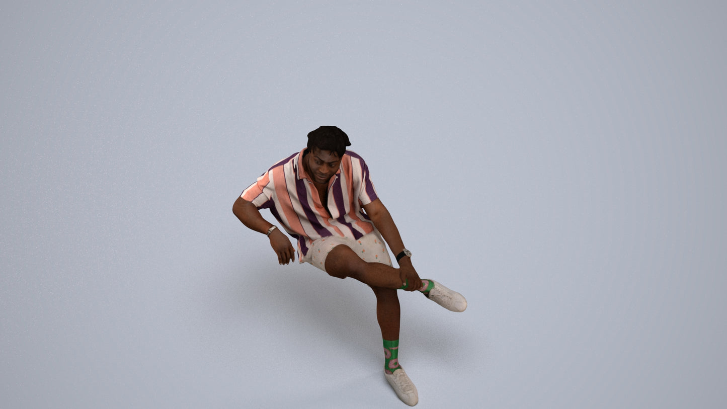 realistic 3D human man casual sitting, archviz people FBX OBJ for Blender, back view render