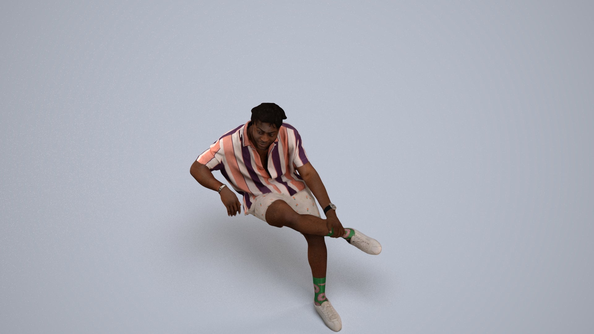 realistic 3D human man casual sitting, archviz people FBX OBJ for Blender, back view render