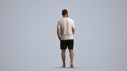 3D scanned man walking casual, photorealistic archviz people for Enscape and SketchUp, front view render