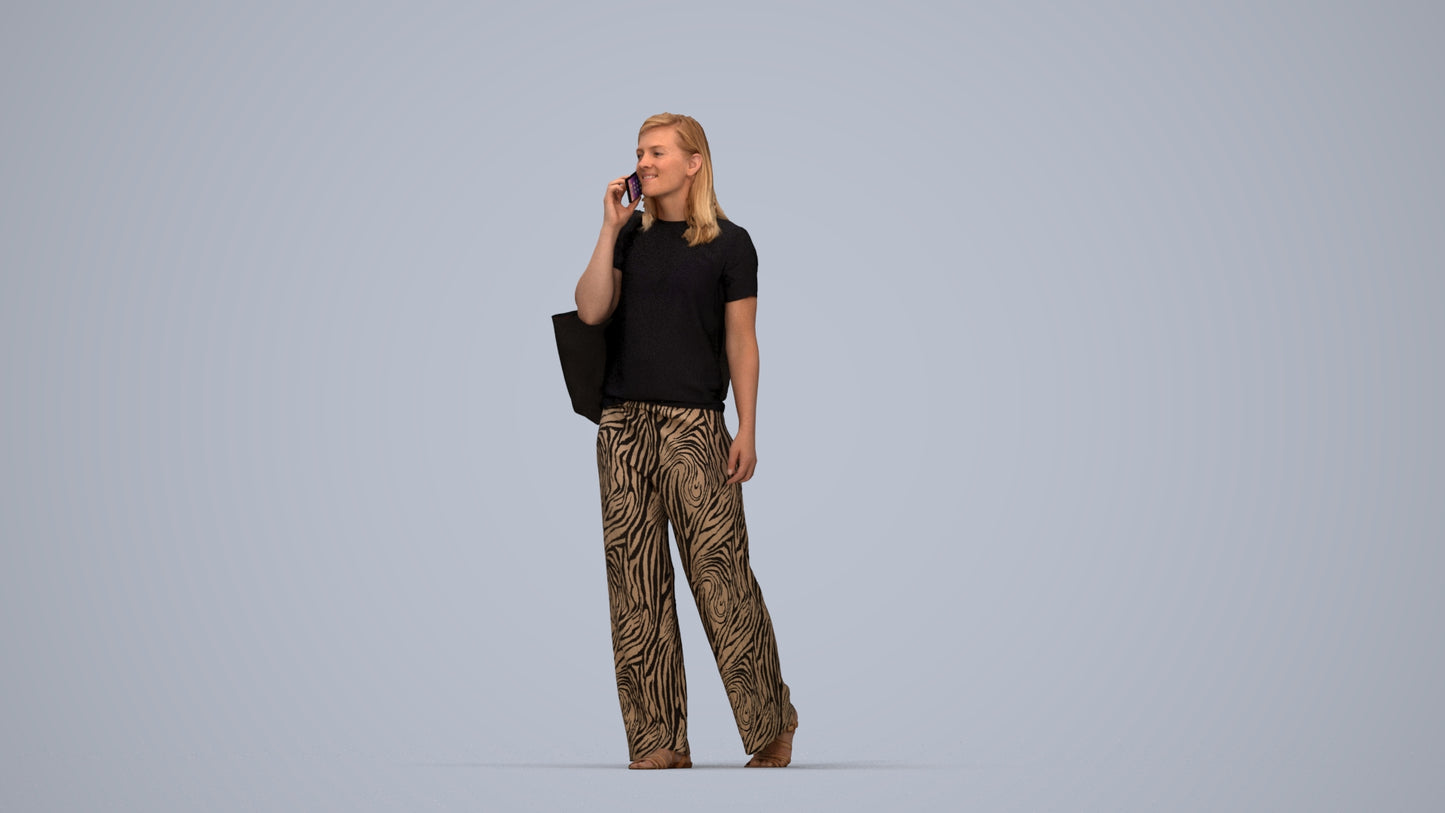 realistic 3D people woman casual walking, render-ready for V-Ray and Corona, FBX OBJ, top-down view render