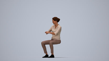realistic 3D human woman casual sitting, archviz people FBX OBJ for Blender, top-down view render