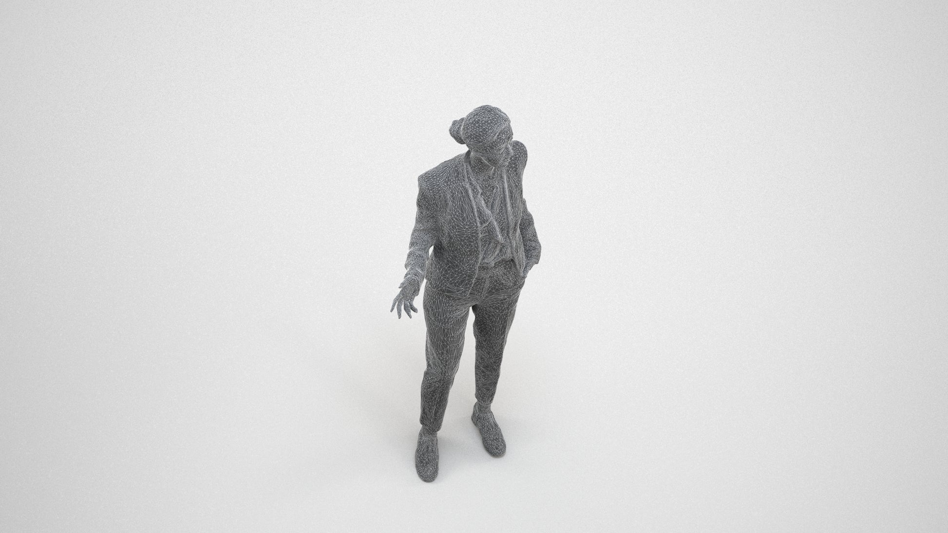 realistic 3D people woman business standing, render-ready for V-Ray and Corona, FBX OBJ, wireframe three-quarter view