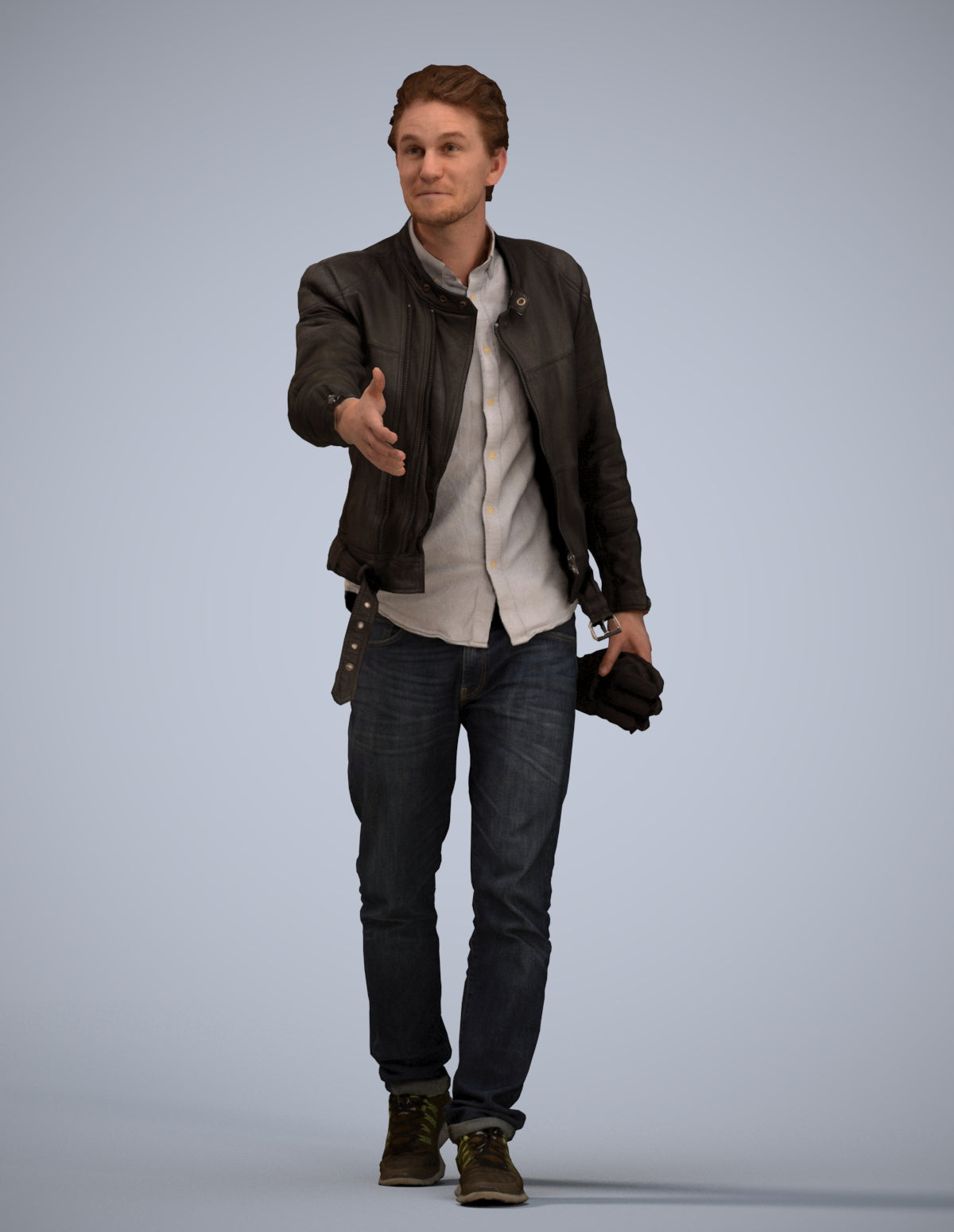 3D human model man casual walking, photogrammetry scanned person for archviz