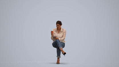 realistic 3D woman casual sitting, scanned archviz people for Blender and 3ds Max, standing pose render
