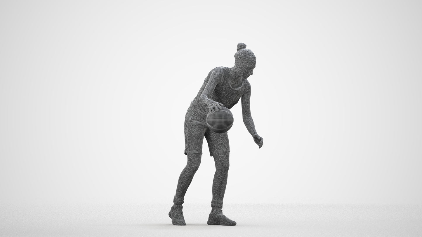 realistic 3D human woman sport, archviz people FBX OBJ for Blender, wireframe side view