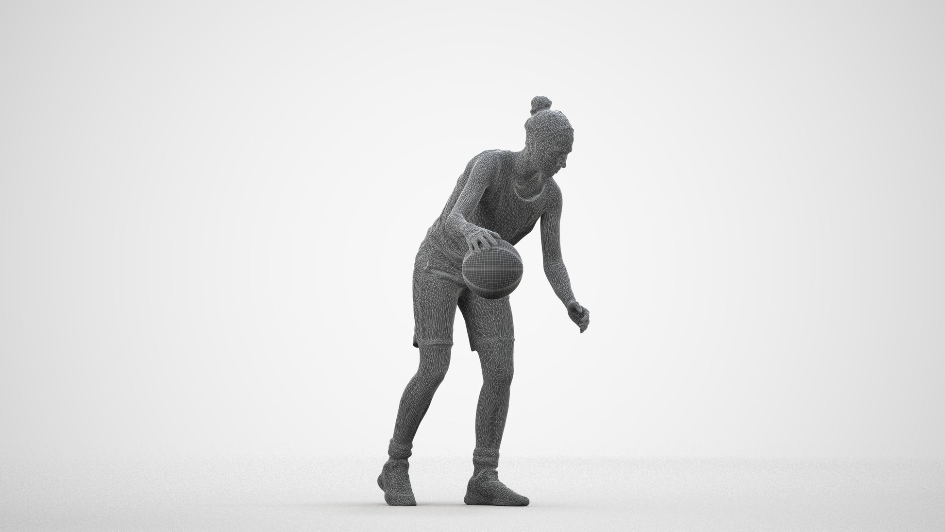realistic 3D human woman sport, archviz people FBX OBJ for Blender, wireframe side view
