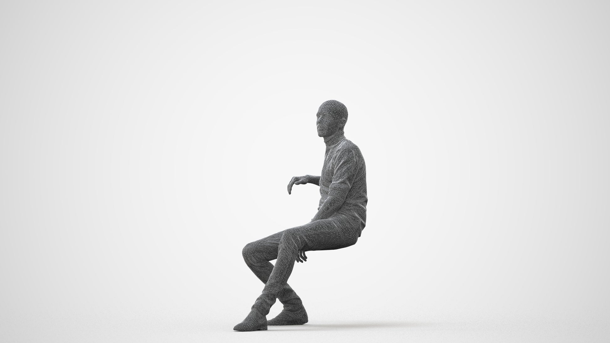 3D human model man casual sitting, photogrammetry scanned person for archviz, square thumbnail