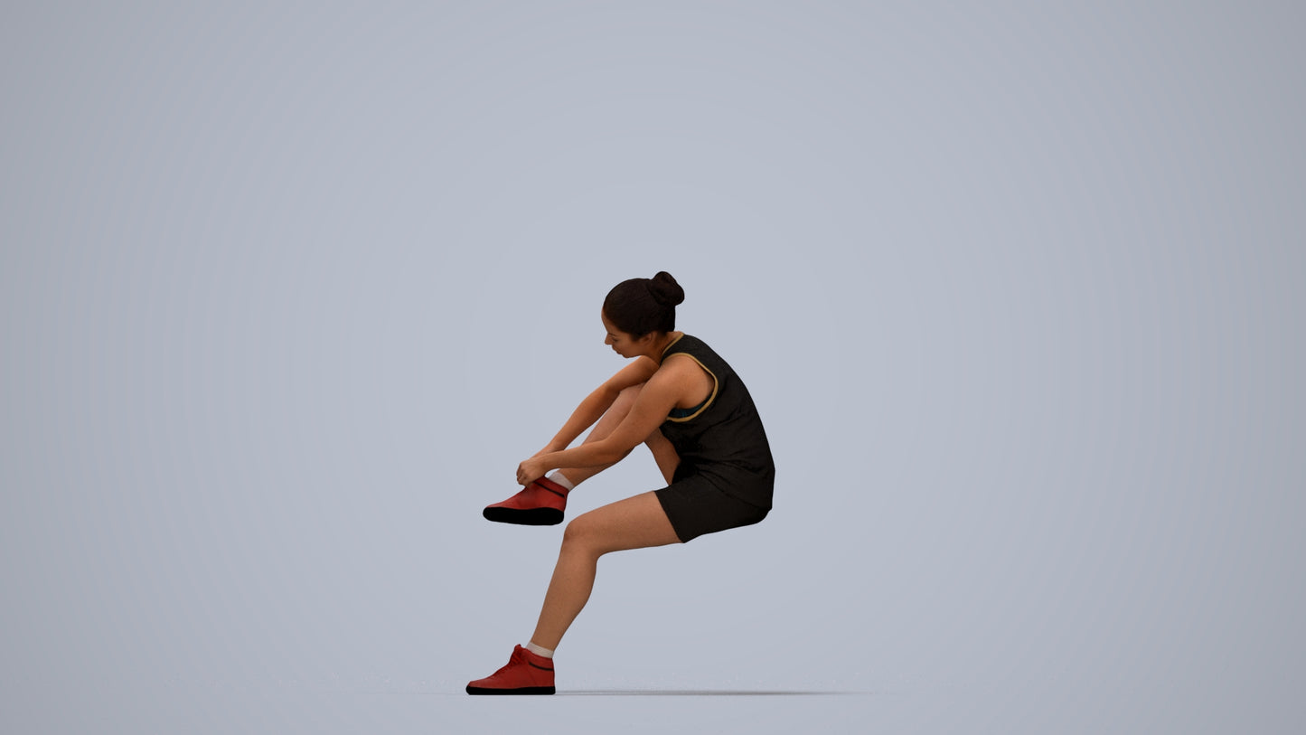 realistic 3D woman sport, scanned archviz people for Blender and 3ds Max, top-down view render