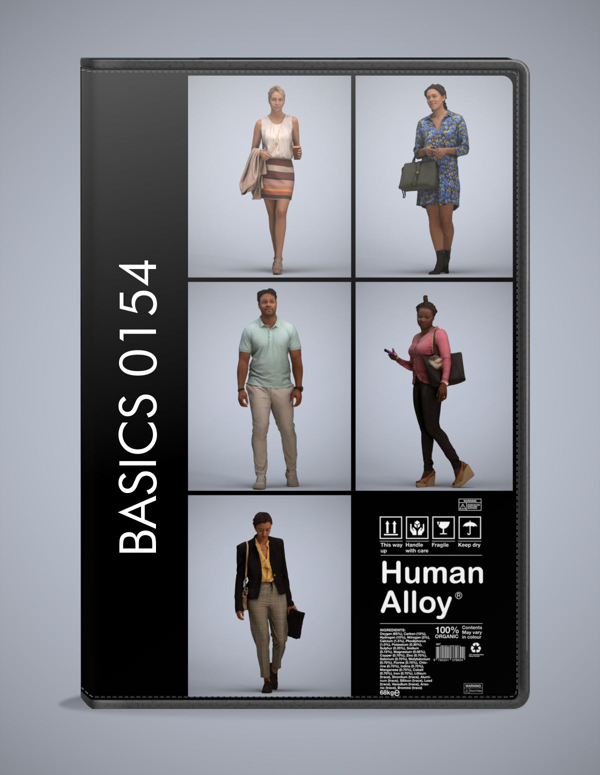 realistic 3D people walking set, 5 render-ready models for V-Ray and Corona