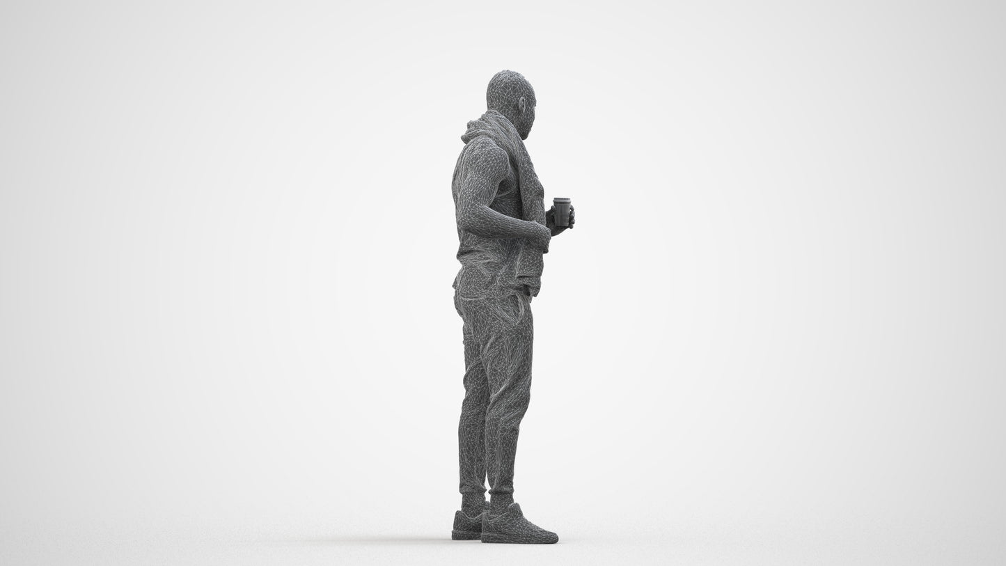 realistic 3D people man casual sport, render-ready for V-Ray and Corona, FBX OBJ, wireframe side view