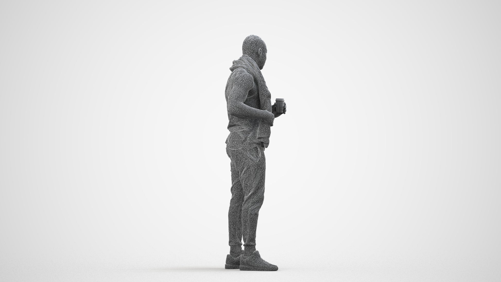 realistic 3D people man casual sport, render-ready for V-Ray and Corona, FBX OBJ, wireframe side view