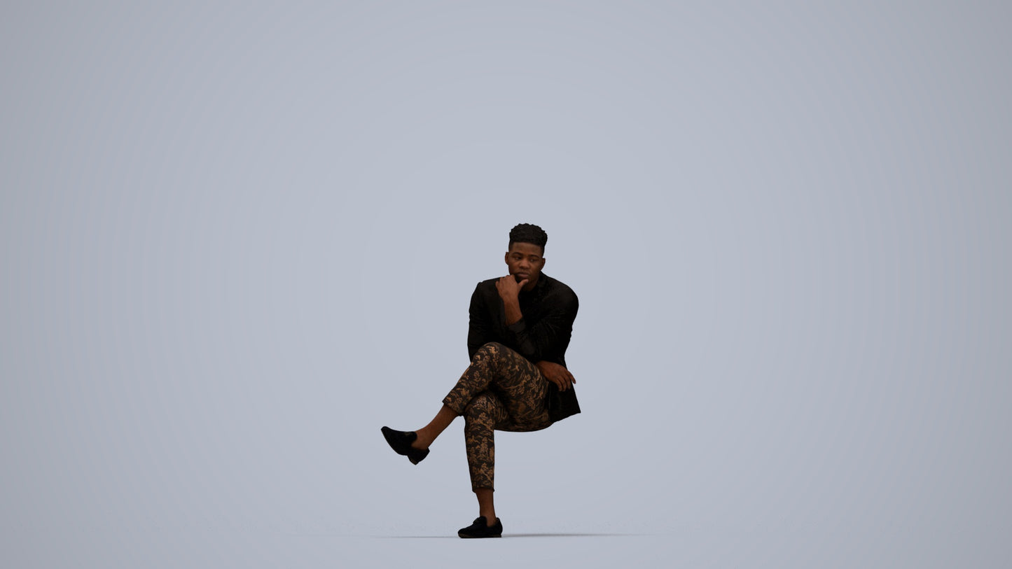 scanned 3D man casual sitting, photogrammetry people for Enscape and V-Ray, top-down view render