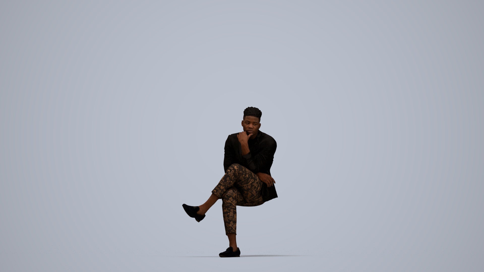 scanned 3D man casual sitting, photogrammetry people for Enscape and V-Ray, top-down view render