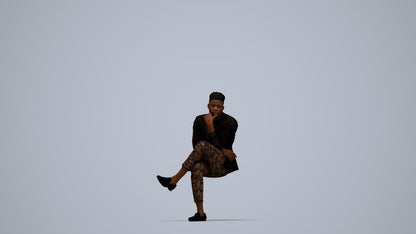 scanned 3D man casual sitting, photogrammetry people for Enscape and V-Ray, top-down view render