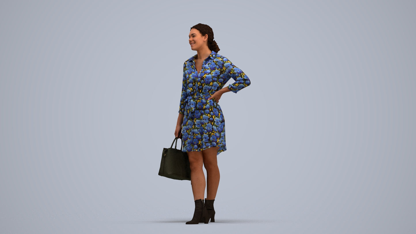 3D human model woman casual standing, photogrammetry scanned person for archviz, standing pose render