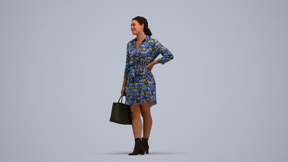 3D human model woman casual standing, photogrammetry scanned person for archviz, standing pose render