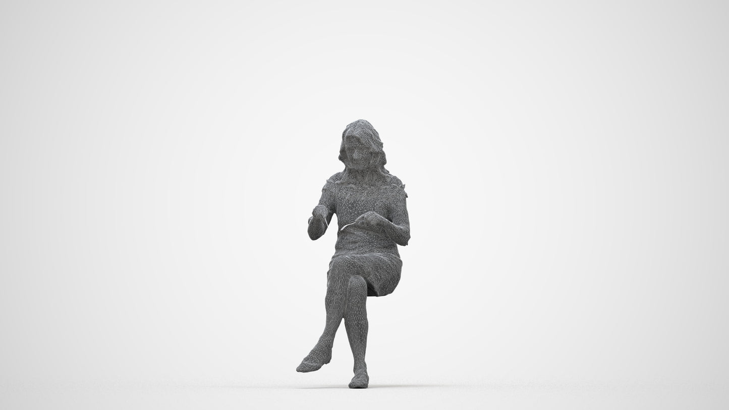 realistic 3D senior woman casual business, scanned archviz people for Blender and 3ds Max, wireframe back view