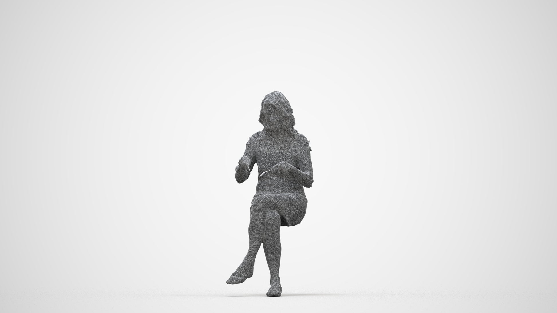 realistic 3D senior woman casual business, scanned archviz people for Blender and 3ds Max, wireframe back view