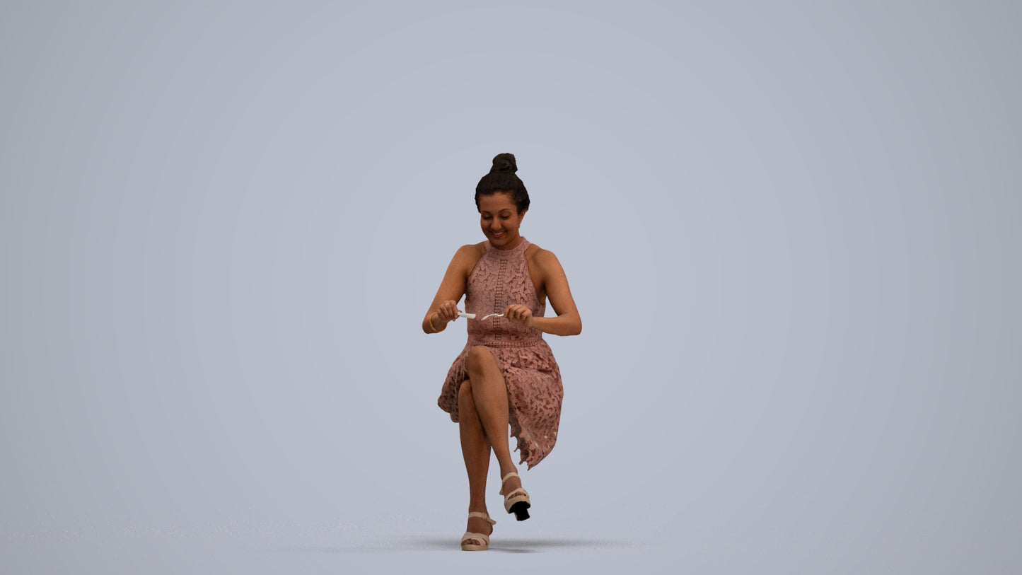 realistic 3D woman formal sitting, scanned archviz people for Blender and 3ds Max, standing pose render