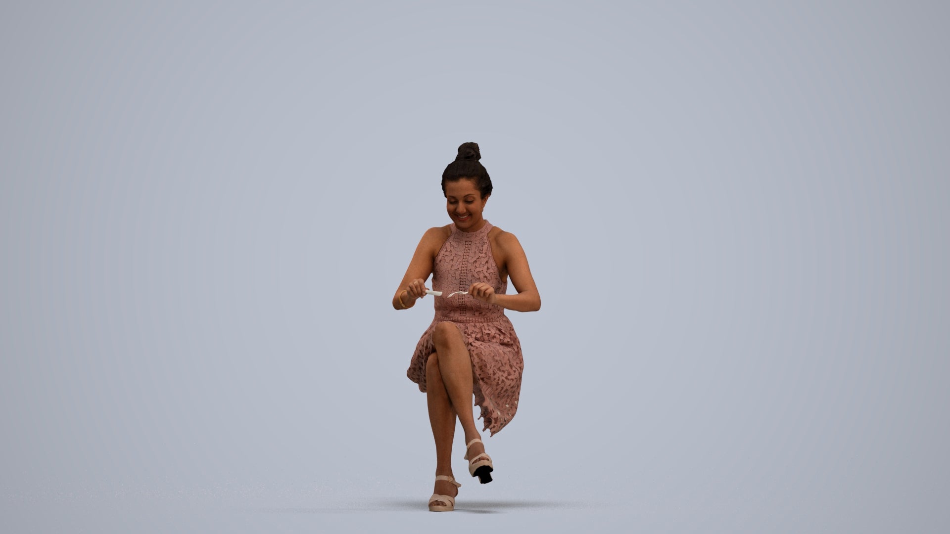 realistic 3D woman formal sitting, scanned archviz people for Blender and 3ds Max, standing pose render