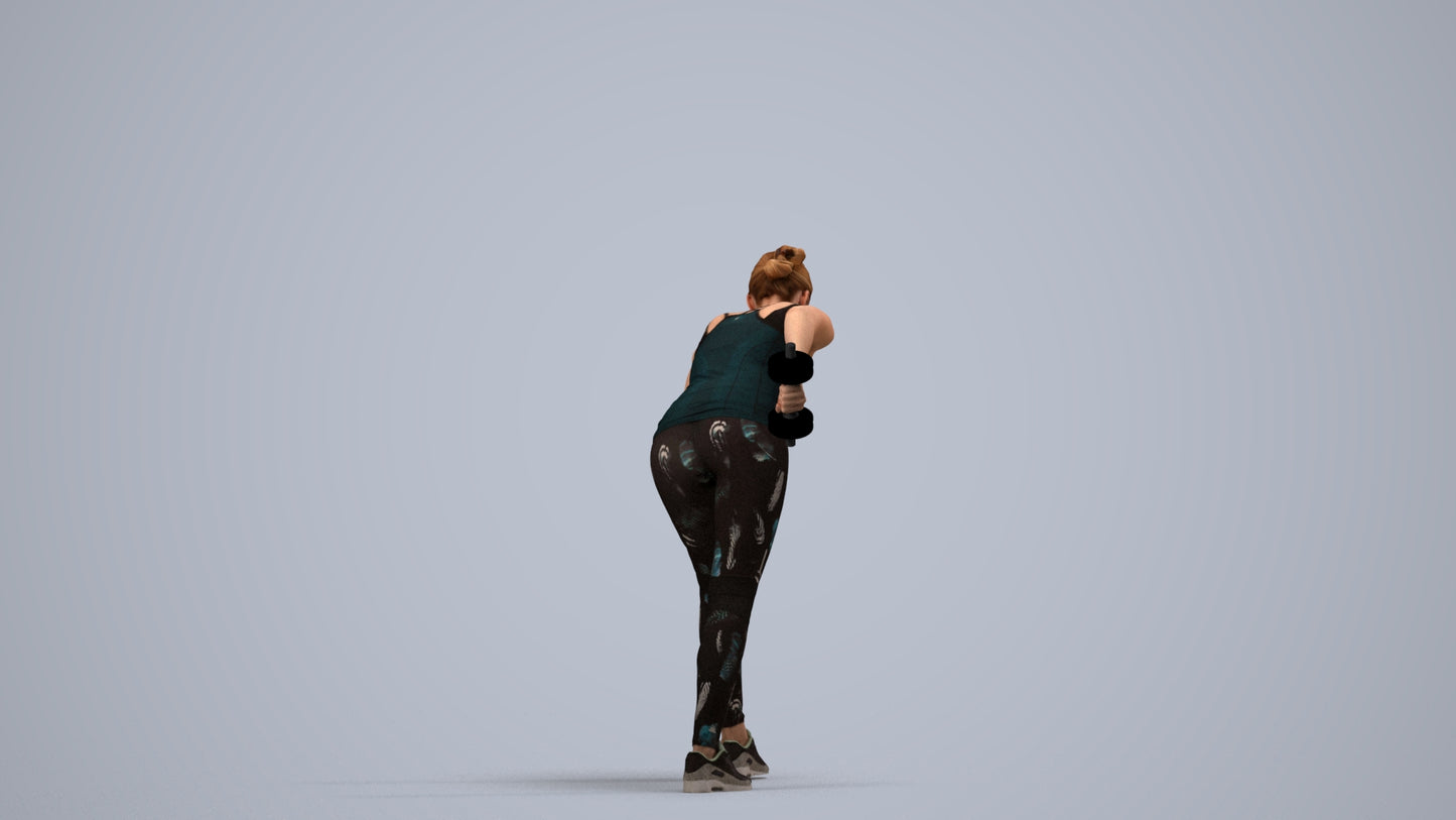 3D people model woman sport, scanned human for 3ds Max rendering, side view render