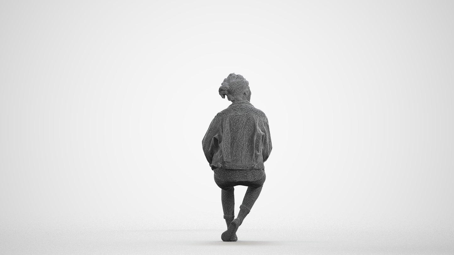 photogrammetry 3D woman casual sitting, realistic human model archviz FBX, wireframe front view