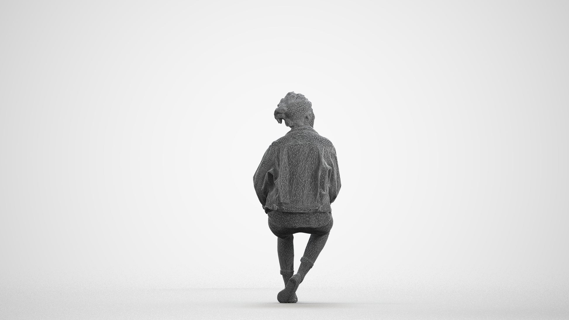 photogrammetry 3D woman casual sitting, realistic human model archviz FBX, wireframe front view