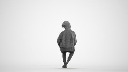 photogrammetry 3D woman casual sitting, realistic human model archviz FBX, wireframe front view