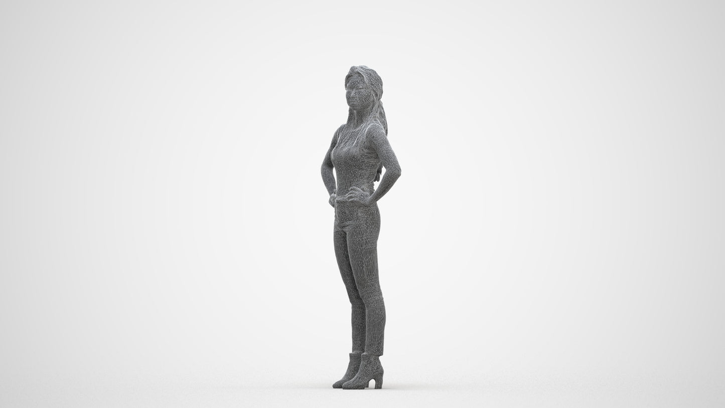 scanned 3D woman casual standing, photogrammetry people for Enscape and V-Ray, three-quarter front view render