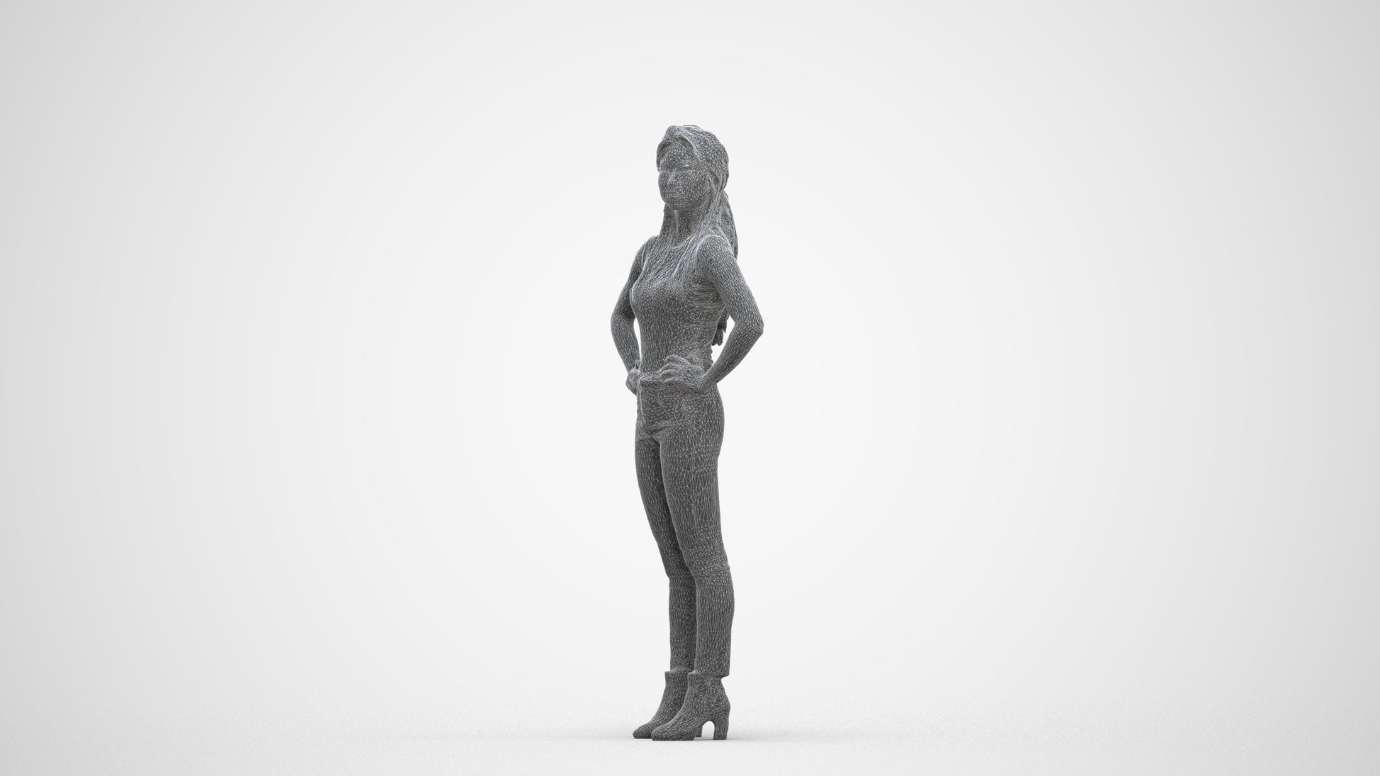 scanned 3D woman casual standing, photogrammetry people for Enscape and V-Ray, three-quarter front view render