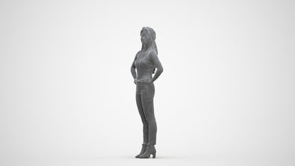 scanned 3D woman casual standing, photogrammetry people for Enscape and V-Ray, three-quarter front view render