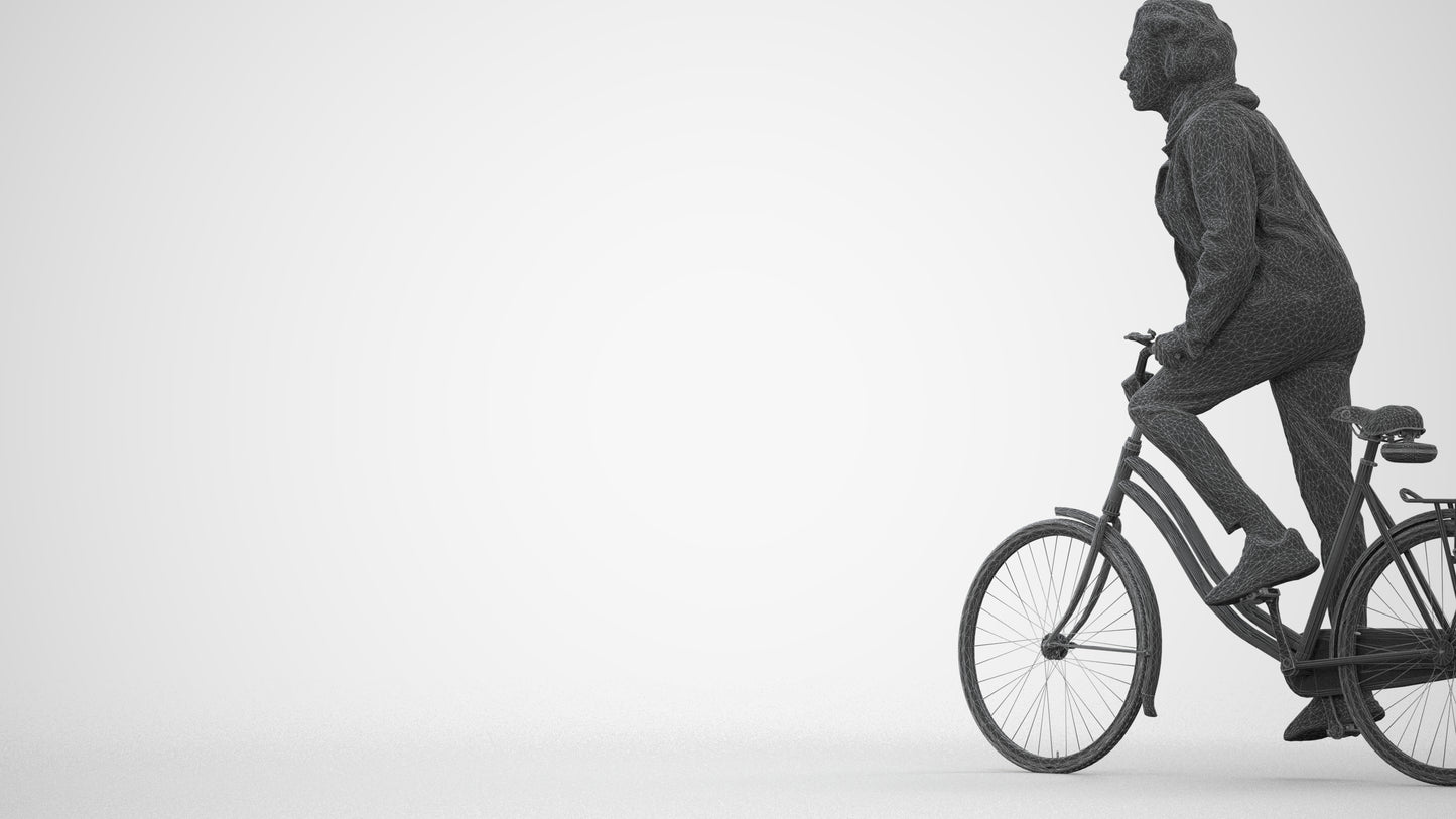 realistic 3D human man casual cycling, archviz people FBX OBJ for Blender, square thumbnail