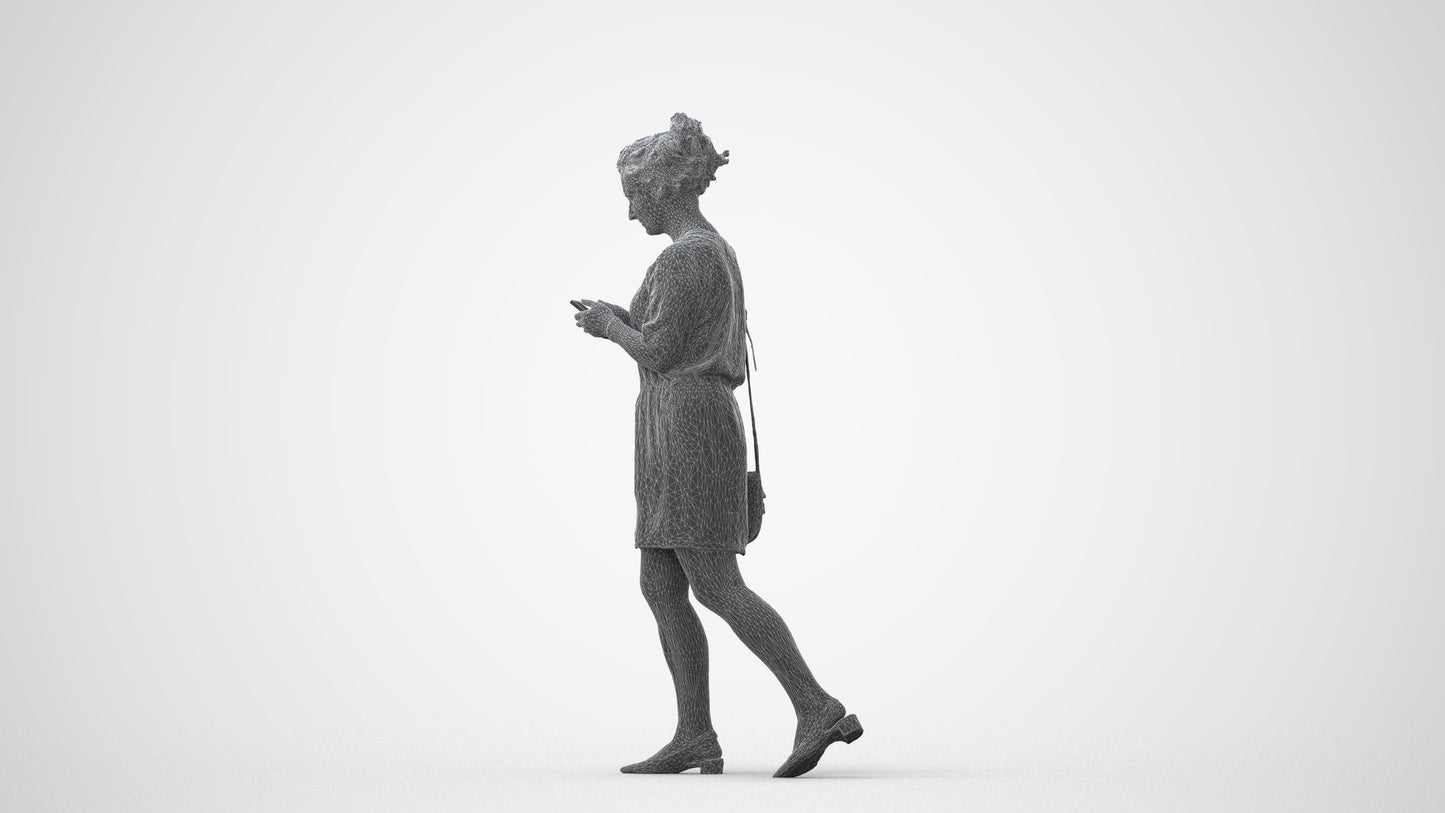 realistic 3D human woman casual walking, archviz people FBX OBJ for Blender, square thumbnail