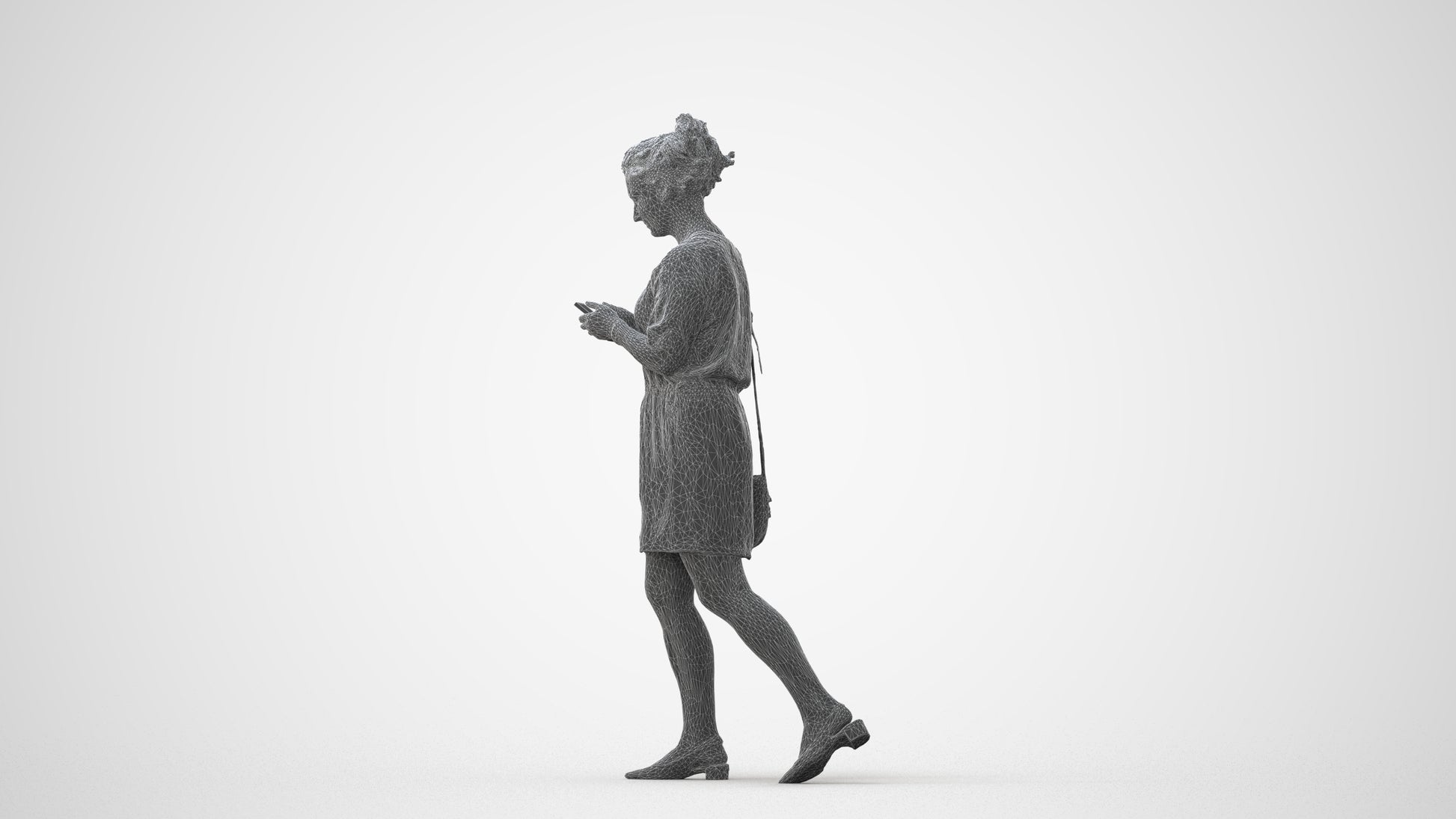 realistic 3D human woman casual walking, archviz people FBX OBJ for Blender, square thumbnail
