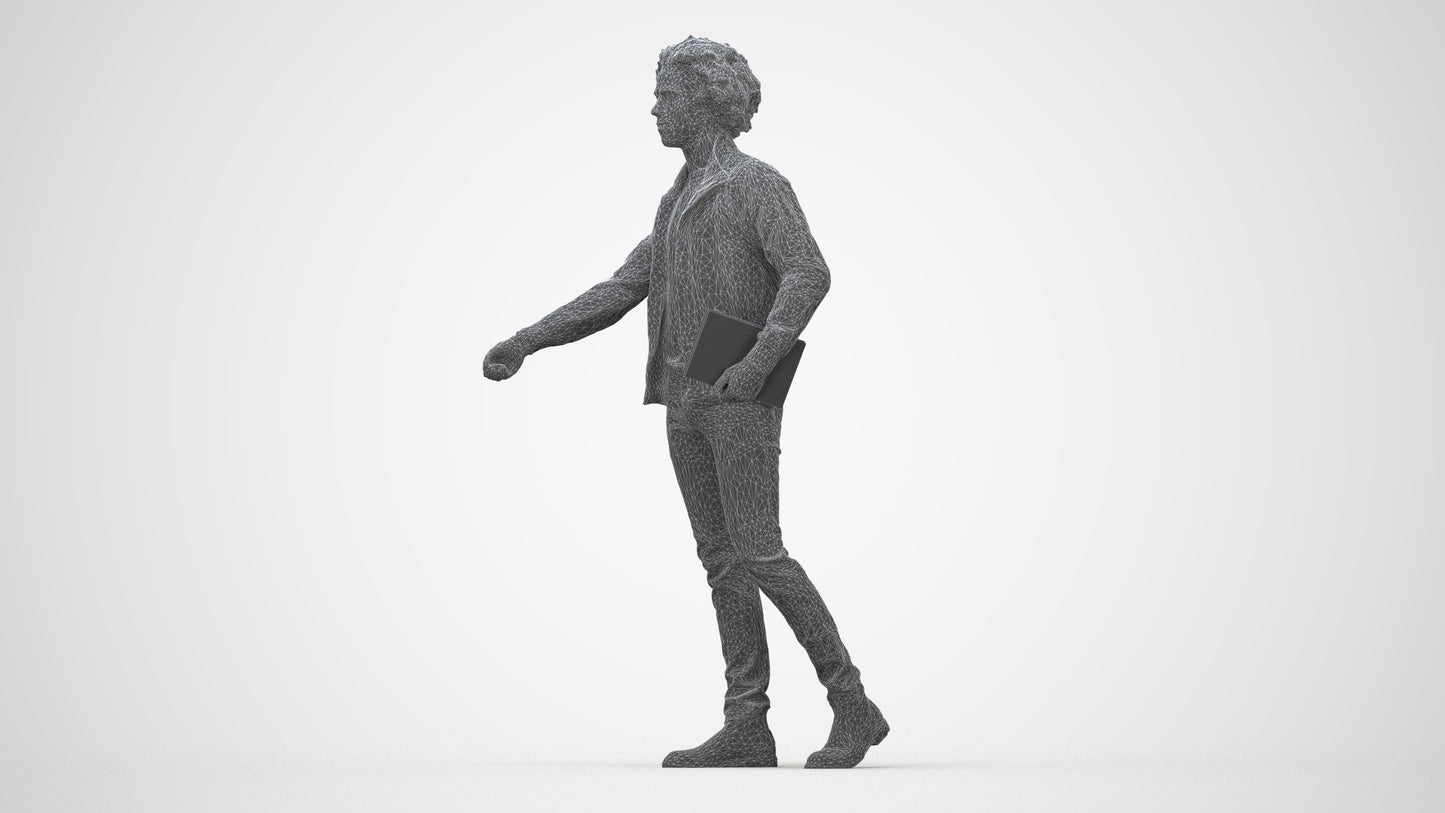 photogrammetry 3D man casual mix, realistic human model archviz FBX, wireframe back view