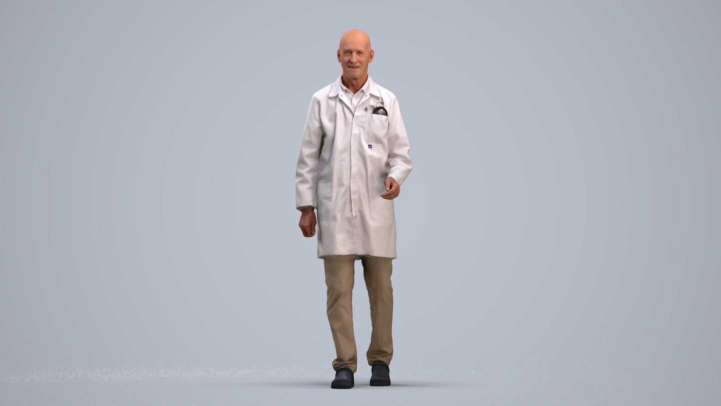 realistic 3D senior man medical, scanned archviz people for Blender and 3ds Max, standing pose render