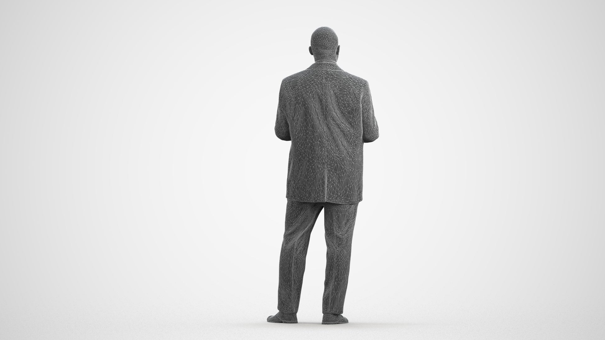realistic 3D person business shopping, scanned archviz people for Blender and 3ds Max, wireframe front view