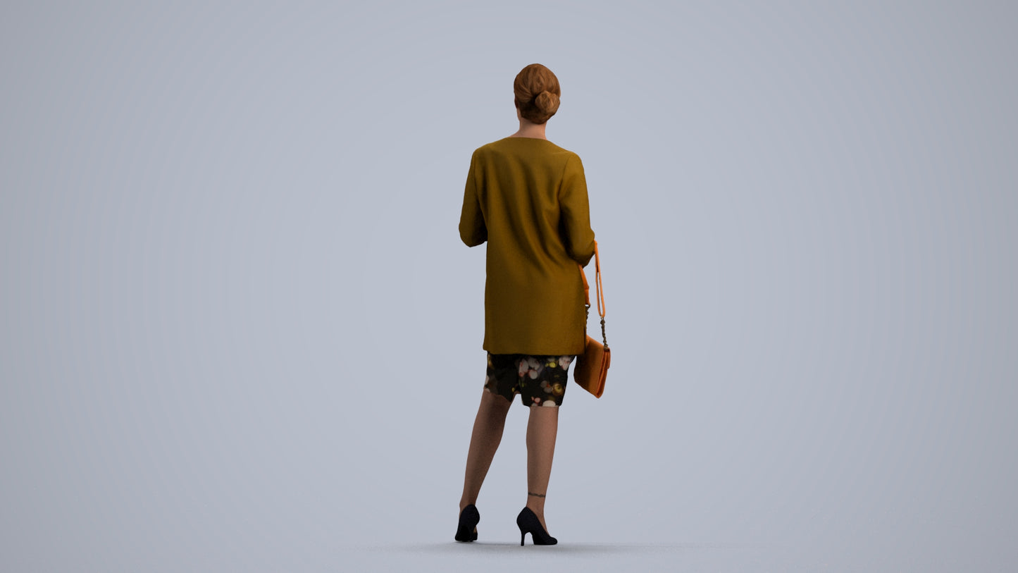 3D scanned woman standing casual, photorealistic archviz people for Enscape and SketchUp, front view render