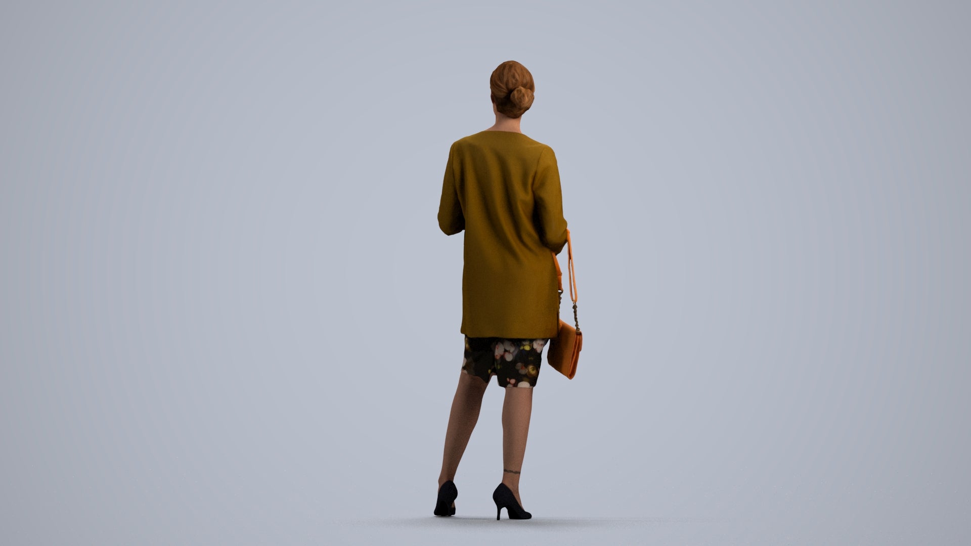 3D scanned woman standing casual, photorealistic archviz people for Enscape and SketchUp, front view render