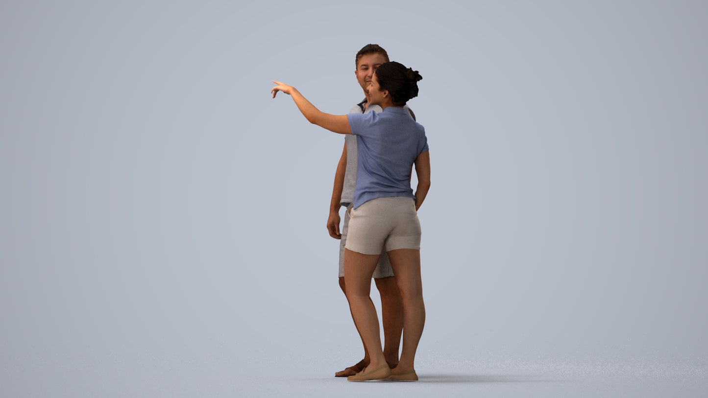scanned 3D woman casual couple, photogrammetry people for Enscape and V-Ray, three-quarter view render