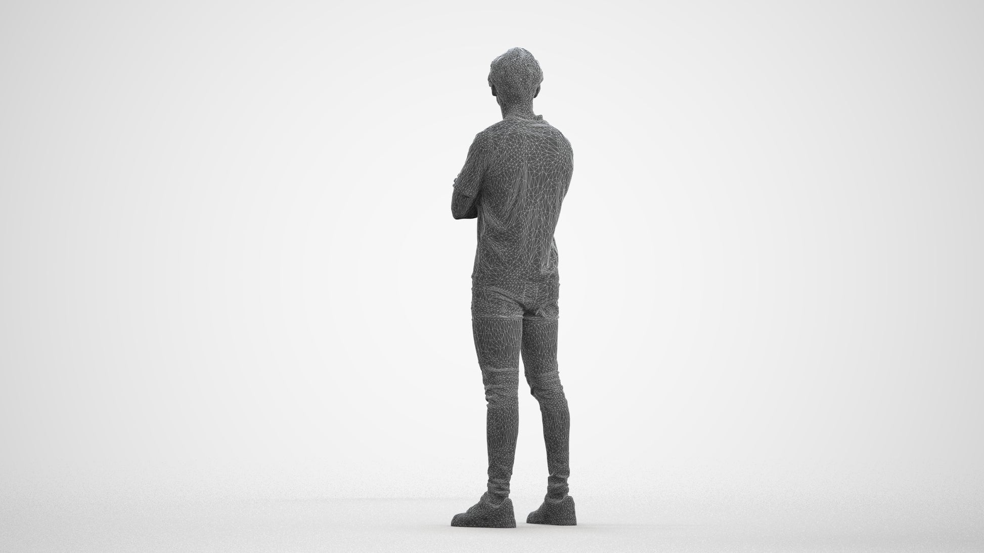 3D people model man casual standing, scanned human for 3ds Max rendering, wireframe front view