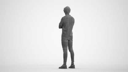 3D people model man casual standing, scanned human for 3ds Max rendering, wireframe front view