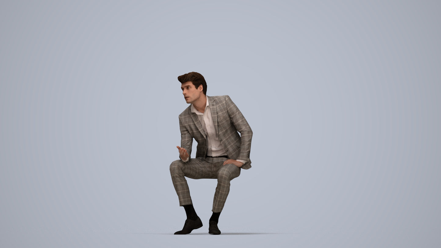 photogrammetry 3D man business, realistic human model archviz FBX, top-down view render