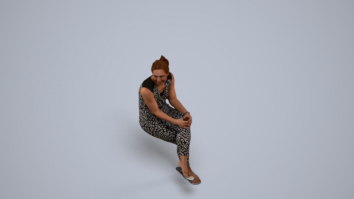 photogrammetry 3D woman casual sitting, realistic human model archviz FBX, back view render