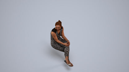 photogrammetry 3D woman casual sitting, realistic human model archviz FBX, back view render