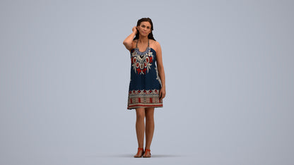 3D human model woman standing, photogrammetry scanned person for archviz, standing pose render