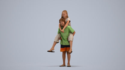 photogrammetry 3D girl kids, realistic human model archviz FBX, standing pose render