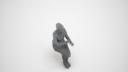 scanned 3D senior woman formal sitting, photogrammetry people for Enscape and V-Ray, wireframe three-quarter view