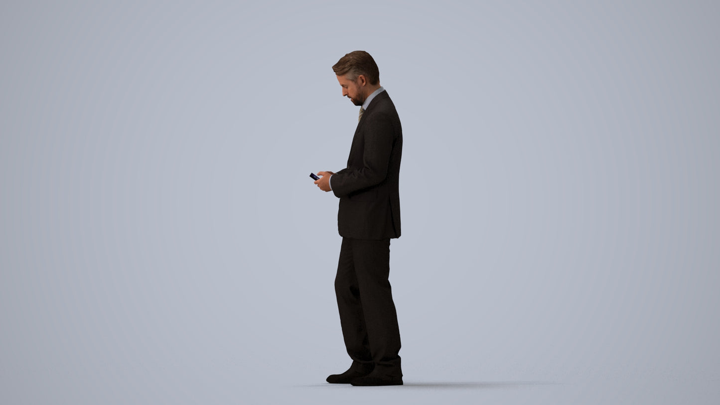 3D people model man business, scanned human for 3ds Max rendering, three-quarter view render
